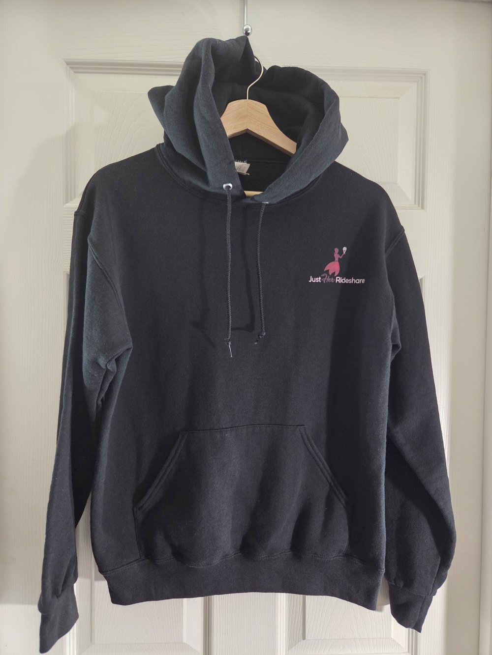 Jerzees Black Pullover Hoodie with Pink Embroidered Logo